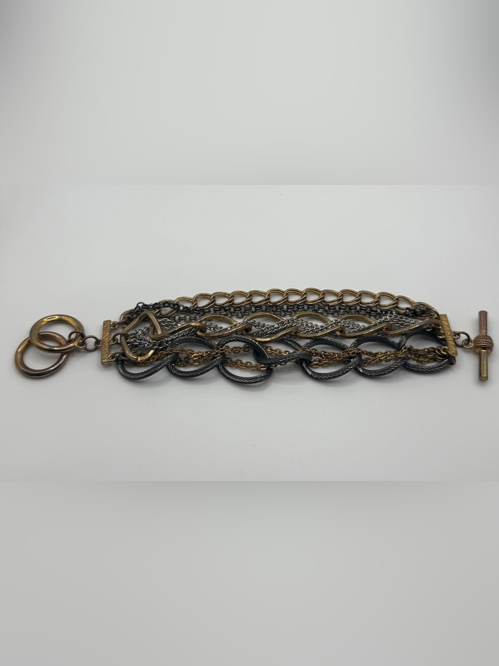 Mixed Metal Multi-Row Chain Bracelet - Gold & Gunmetal Tones